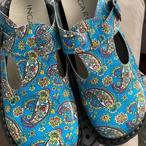 Alegria Blue Paisley Print Mules